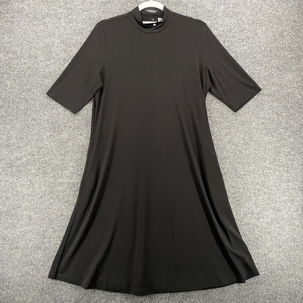 Susan Graver Dress Womens M Black Liquid Knit Mick Neck Lagenlook Minimalist